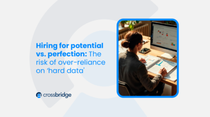 Recruiter comparing a data-driven candidate with one showing raw creative potential, illustrating hiring for potential vs perfection.