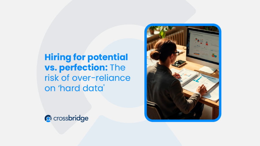 Recruiter comparing a data-driven candidate with one showing raw creative potential, illustrating hiring for potential vs perfection.