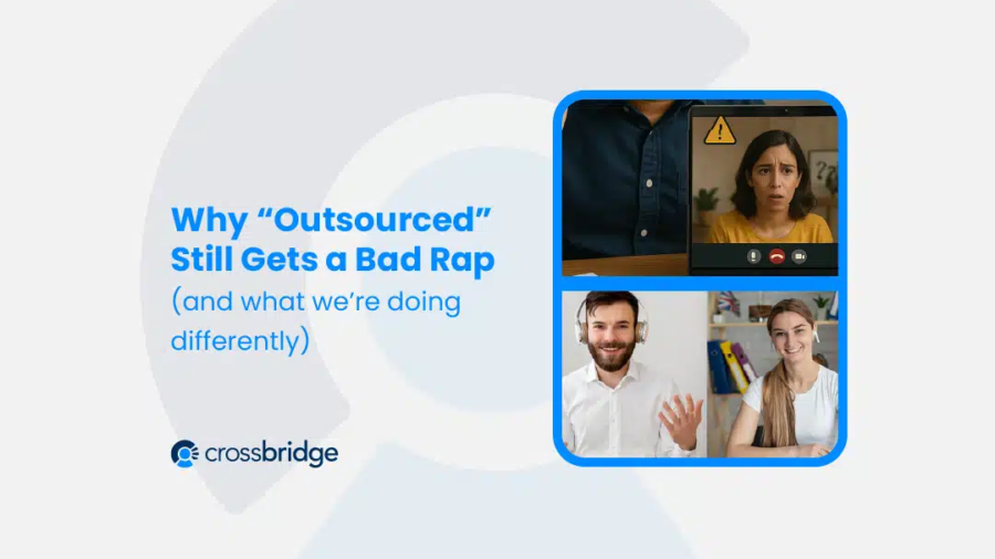 Comparison of a disorganized offshore interaction and smooth nearshore teamwork illustrating why outsourced still gets a bad rap