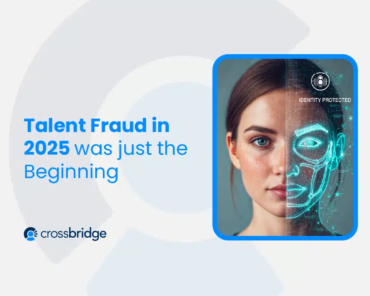 Illustration showing a software filtering deep fakes, representing talent fraud in 2025.