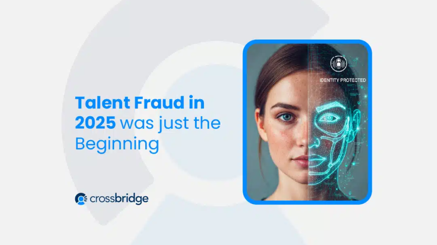 Illustration showing a software filtering deep fakes, representing talent fraud in 2025.